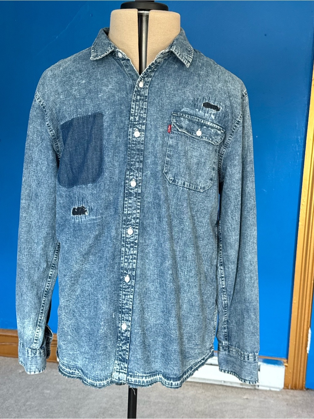 Levi's Distressed Denim Acid Wash Shirt Mens XL